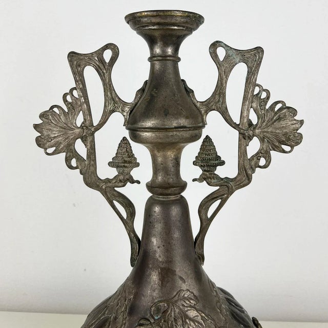 Antique 1900's pewter Art Nouveau candlestick holder