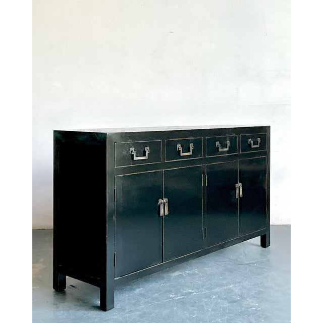 Vintage Asian Black Lacquered Credenza For Sale - Image 11 of 14