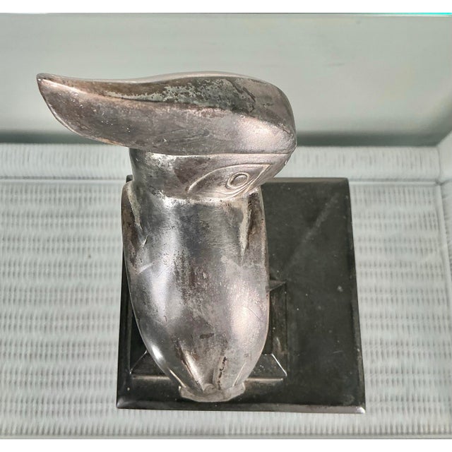 Antique Spelter Metal Art Deco Sculpture Cockatoo Bird on Metal Base, Circa 1920's-1930s For Sale In Greenville, SC - Image 6 of 12