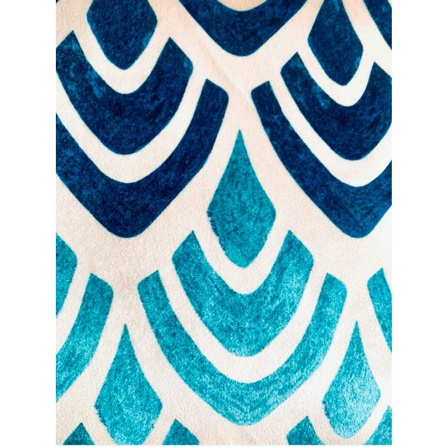 Turquoise and Blue Geometric Print Velvet Pillows -Set of 2 For Sale - Image 4 of 4