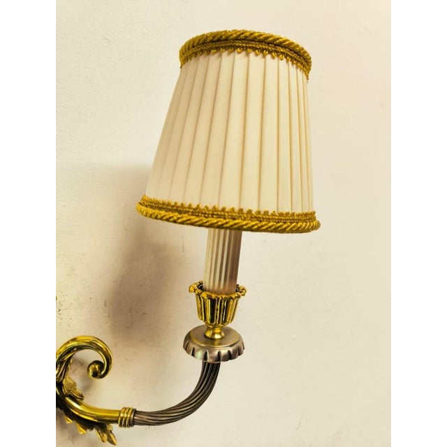 Brass Wall Lamp with Silk Lampshades, 1950s For Sale - Image 4 of 9