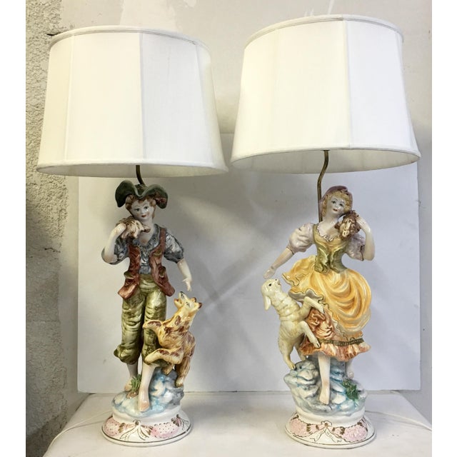 Capodimonte Boy & Girl Lamps A Pair Chairish