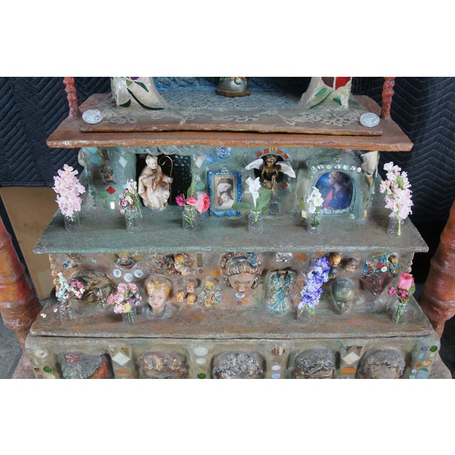 1990s Ann Ruff Large Figural Tiered Folk Art Sculpture Altar Church Shrine Statue 91" For Sale - Image 6 of 18