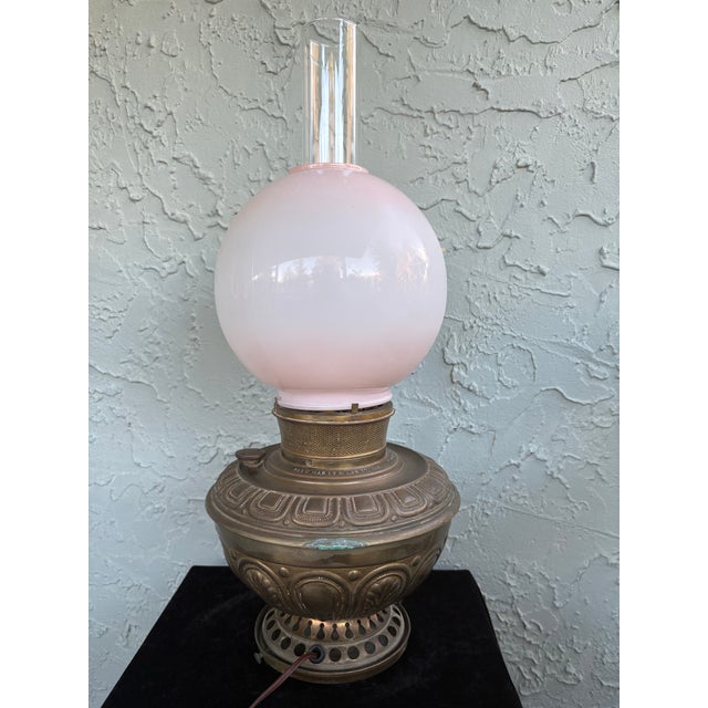 Bradley Hubbard Antique B&h Electrified Oil Lamp With Hand-Painted Pink Opaline Globe, C. 1890 For Sale - Image 4 of 12