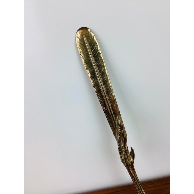 Art Deco Vintage 1970s Brass Feather and Bird Foot Letter Opener For Sale - Image 3 of 7