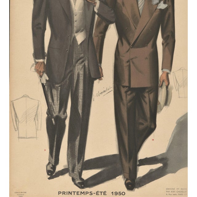 1950s Mid-Century French Men's Tailoring Lithograph For Sale - Image 4 of 5