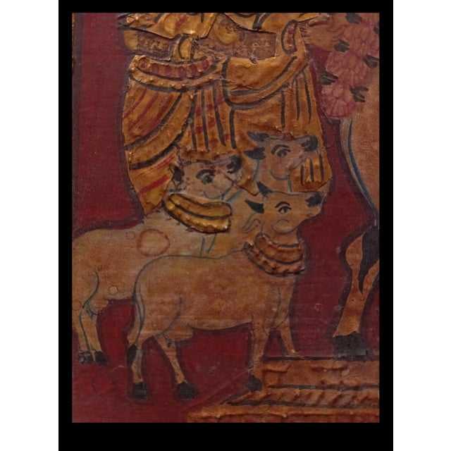 1900s Tanjore Painting Krishna Flute Venugopala India Indian Thanjavur Antique Vintage Framed For Sale - Image 17 of 17