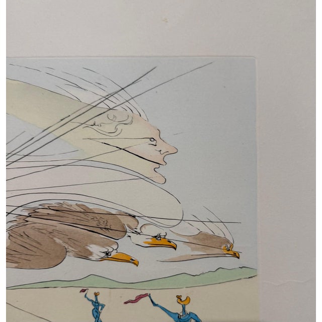 Cream Salvador Dalí, Surrealist Etching Engraving Pochoir l'Automobile Da Vinci Hommage For Sale - Image 8 of 14