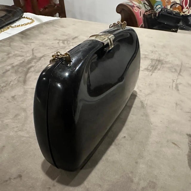 1940s Art Deco Black Bakelite and Brass Italian Evening Bag For Sale - Image 9 of 15