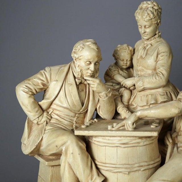 Realism Antique John Rogers Sculptural Group "Checkers", 19th Century For Sale - Image 3 of 15