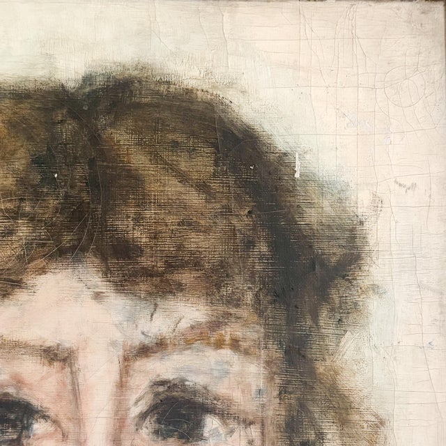 1960s French Artist Michel Thompson Weathered Portrait of a Young Woman French Oil Painting For Sale In Boston - Image 6 of 13