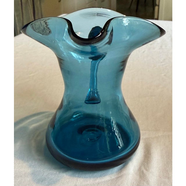 Mid 20th Century Rainbow Art Glass Hand-Blown Cerulean Blue Mini Pitcher / Creamer — Huntington, Wv, C. 1954–1973 For Sale - Image 5 of 7