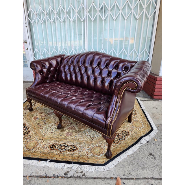 American Vintage Chesterfield Tufted Leather Loveseat For Sale - Image 3 of 12