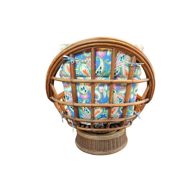 Mid-Century Modern 1980s MCM Rattan "Queen" Swivel Chair For Sale - Image 3 of 10