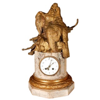 19th C. French Dore Bronze & Marble Clock For Sale