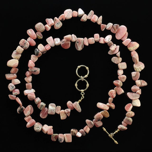 Ajd 31 Inch Rhodochrosite Highly Polished Tumbled Nugget Necklace For Sale - Image 4 of 5