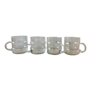Vintage 1970s Hand Blown Glass Punch Cups in Bamboo Pattern - Set of 4