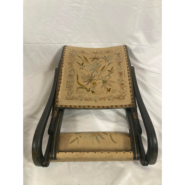 Late 19th Century Napoleon III Ebonized Folding Armchair — Original Crewelwork, c.1875 For Sale - Image 5 of 14