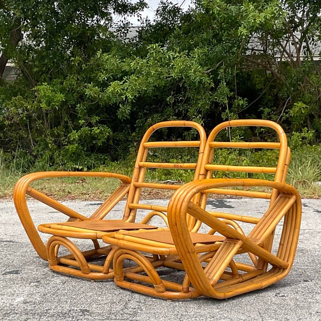 Wood Vintage Coastal Four Strand Bent Rattan Loveseat After Frankl For Sale - Image 7 of 9