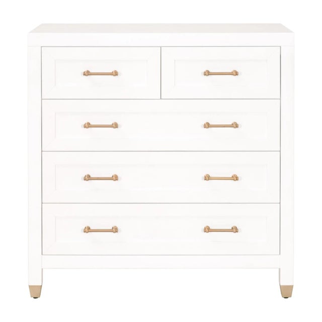 Stella White Lacquered Wood 5-Drawer High Chest For Sale - Image 4 of 4