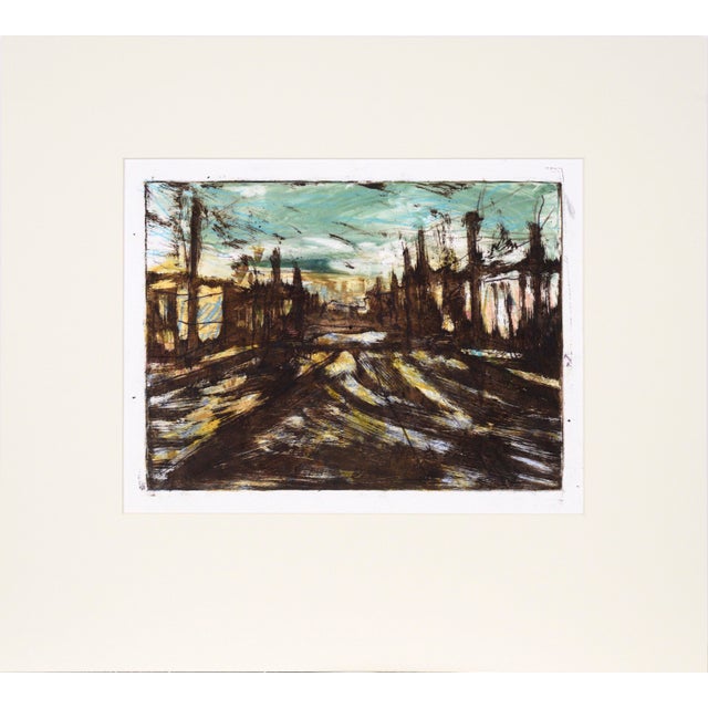 Abstracted Cityscape - Transfer Monotype in Oil on Paper Original transfer monotype painting by California artist Heather...