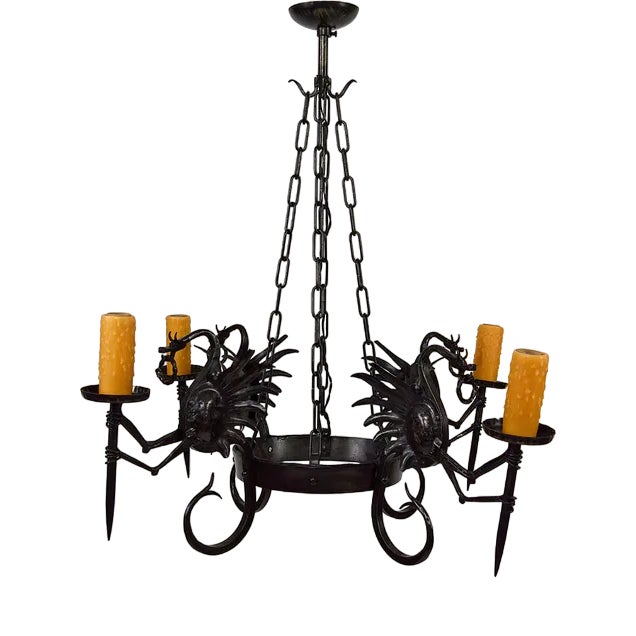 Italian Wrought Iron Chandelier with Dragons, 1890s For Sale