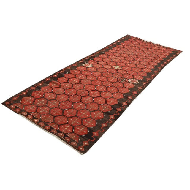 Mid 20th Century Red & Brown Vintage Kilim Rug For Sale - Image 4 of 7