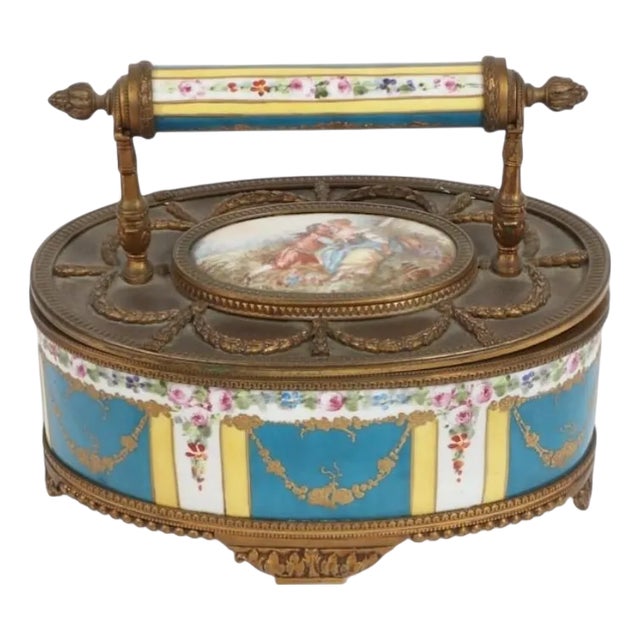 Antique 19th C French Porcelain Bronze Mounted Portrait Box For Sale