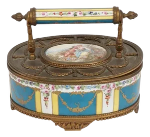 Antique 19th C French Porcelain Bronze Mounted Portrait Box