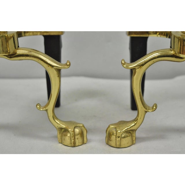 The Harvin Co Vintage Brass Federal Style Branch Foot Fireplace Andirons - Pair For Sale In Philadelphia - Image 6 of 16
