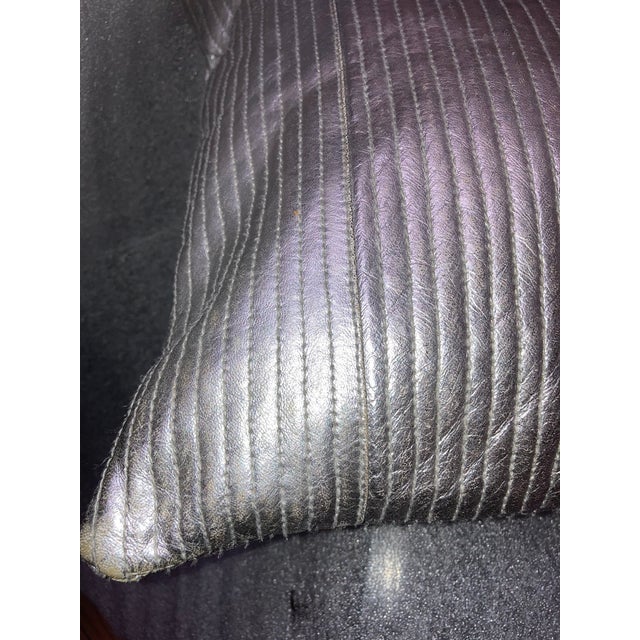 Contemporary Contemporary Silver Metallic Linear Quilted Vegan Leather Lumbar Pillow Cover For Sale - Image 3 of 4