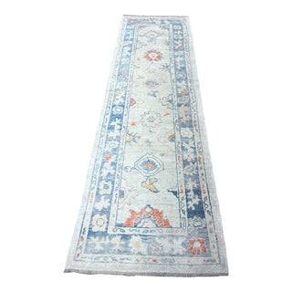 Handwoven Wool Turkish Oushak Runner 2’9” X 9’5” For Sale