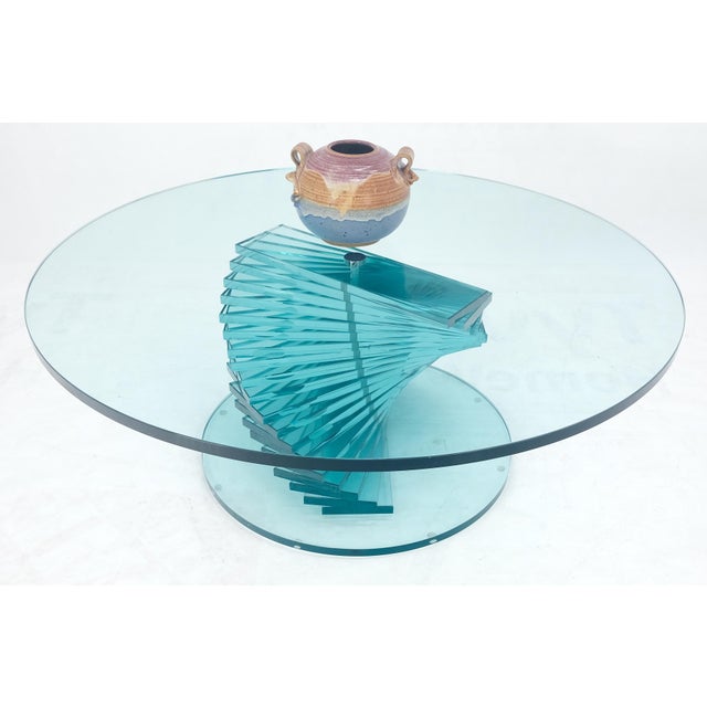 Stacked Glass Fan Shape Base Round Coffee Table Italian Post Modern Mid Century For Sale - Image 11 of 13