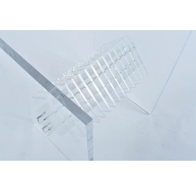 Clear Lucite Acrylic Pedestal Dining Table With Round Glass and Prism Center For Sale - Image 11 of 14