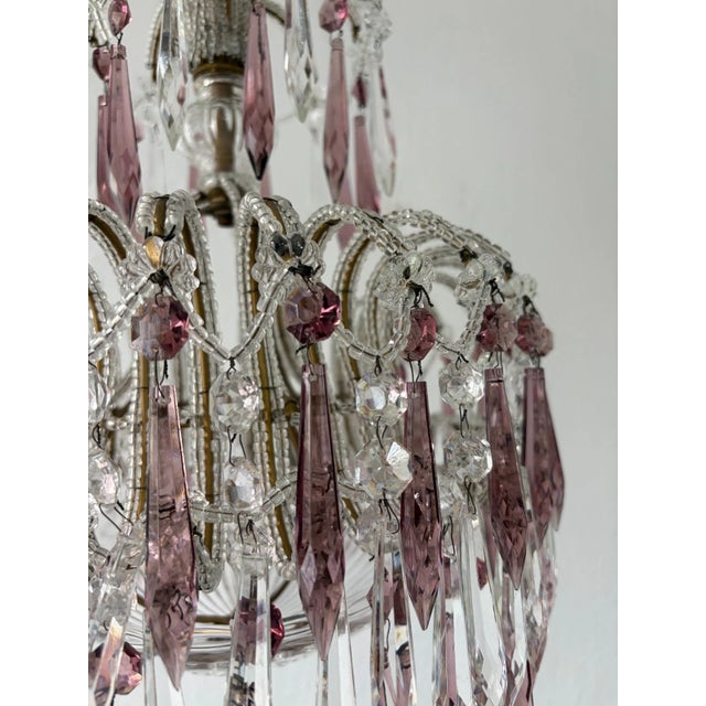 1920s Italian Micro-Beaded Tiered Amethyst Crystal Prisms Chandelier C 1920 One of Two For Sale - Image 5 of 14
