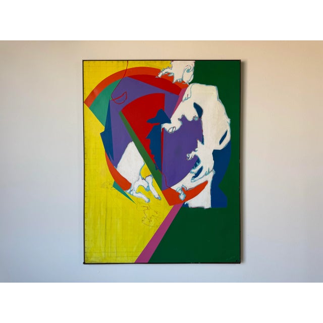 Mid-Century Modern Large Vintage Helen Stein Colorful Expressionist Abstract Acrylic on Canvas Painting – Signed For Sale - Image 3 of 12