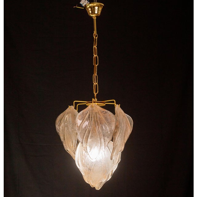 1970s Vintage Murano Chandelier With Leaves of Orange and Pink Highlights For Sale - Image 4 of 12