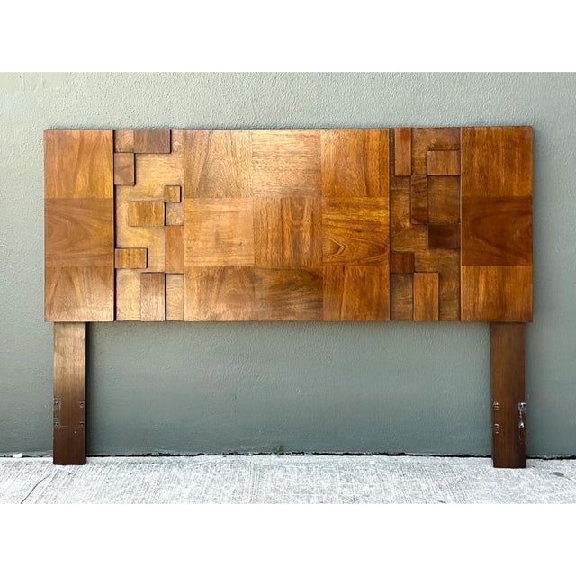 Lane Furniture Vintage Lane “Mosaics” Brutalist Wood Queen Headboard For Sale - Image 4 of 12