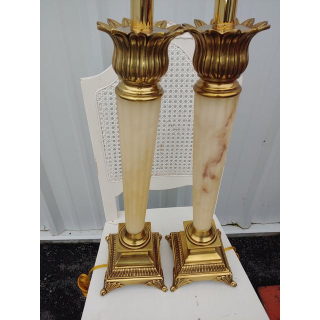 1970s Mid-Century Brass and Ivory Lamps - a Pair For Sale - Image 5 of 7