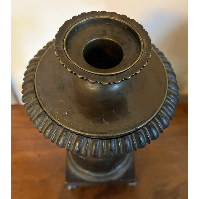 Gothic Antique Early 19th Century English Regency Bronze Urn Form Cassoulet Candlestick Holder in the Gothic Taste Circa 1820 For Sale - Image 3 of 14