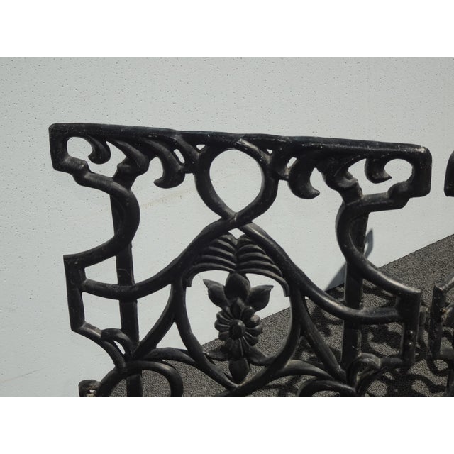 Metal Vintage Spanish Style Cast Iron Three Panel Ornate Black Fireplace Screen For Sale - Image 7 of 18