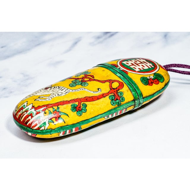Paint Colorful Hand Painted Antique Lacquer Asian Chinese Tiger Eyeglass Spectacle Case Chinoiserie Home Decor For Sale - Image 7 of 15