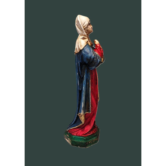 19th Century Madonna Dolorosa, Polychrome Wood Sculpture, 1800s, Wood For Sale - Image 5 of 11