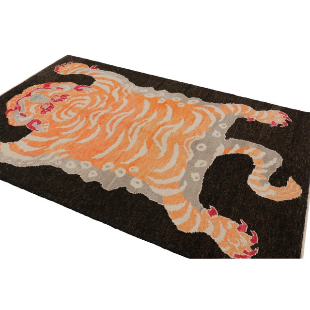 2010s Rug & Kilim’s Tiger Skin Rug in Black With Rust, Gray and Red Pictorial For Sale - Image 5 of 8