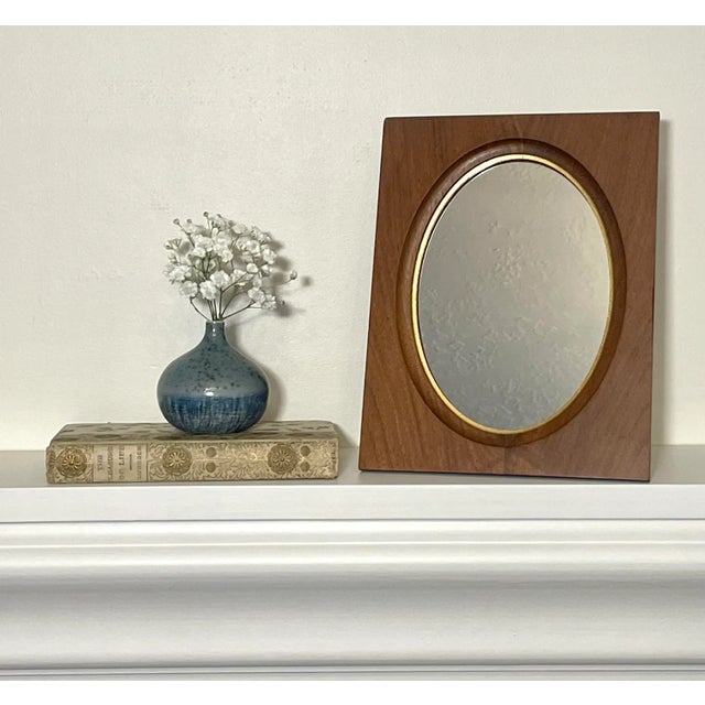 Traditional Oval Walnut Wood & Gold Finish Table Top Mirror For Sale - Image 12 of 12