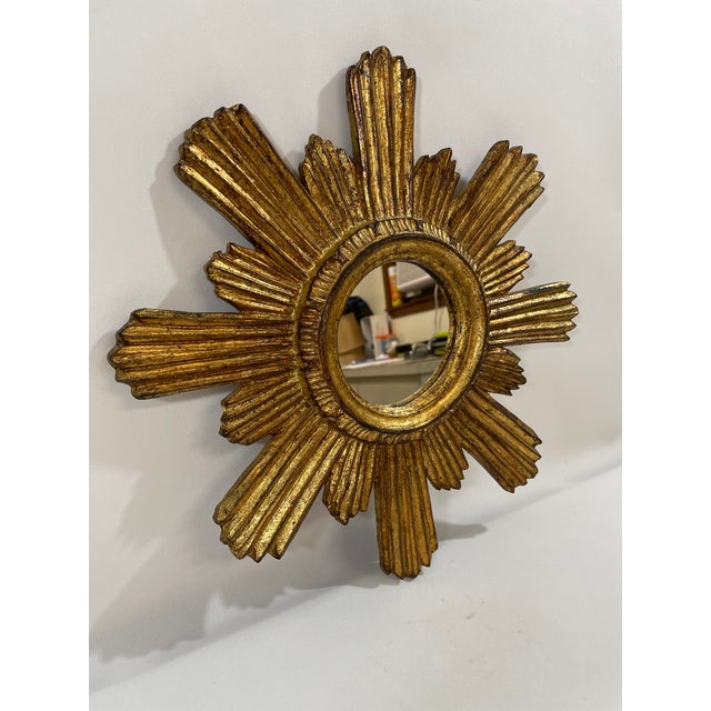 1950s Italian 14.5" Giltwood Sunburst Wall Mirror For Sale - Image 13 of 18