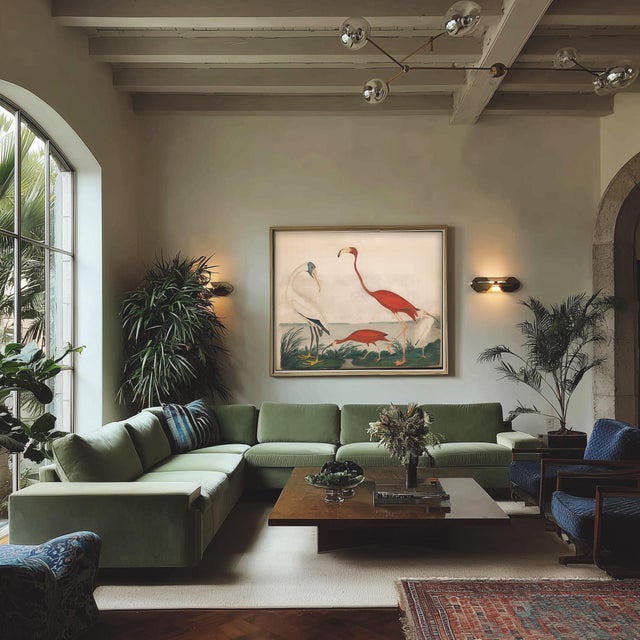 Romantic and glamorous, this antique Flamingo scene adds that special vintage charm to any room, whether in Hollywood,...