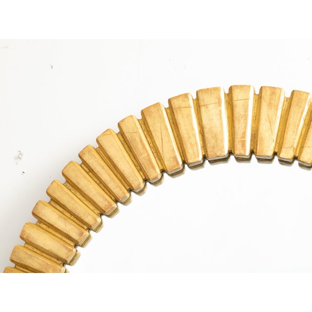 French Oval Midcentury Giltwood Mirror with Grooved Radiating Patterns For Sale - Image 4 of 7