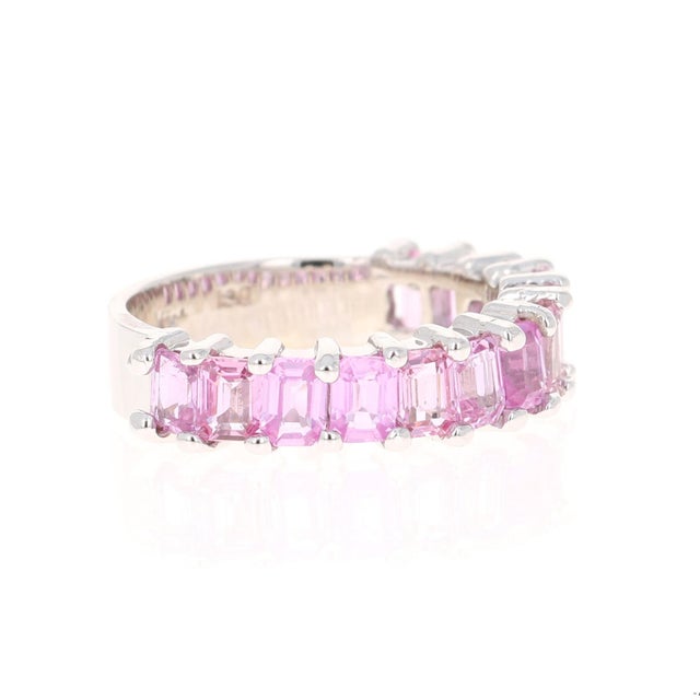 Roshe Jewels 3.44 carat Emerald Cut Pink Sapphire Ring in 18k White Gold This ring has Natural Emerald Cut Pink Sapphires...