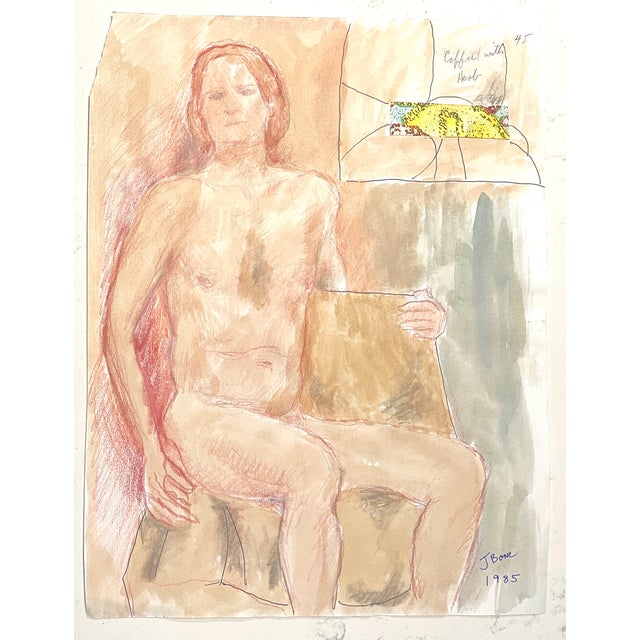 1980s 1985 James Bone Name Nude Watercolor With Collage For Sale - Image 5 of 6